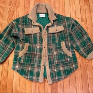 Women's Green and Tan Plaid Utility Jacket